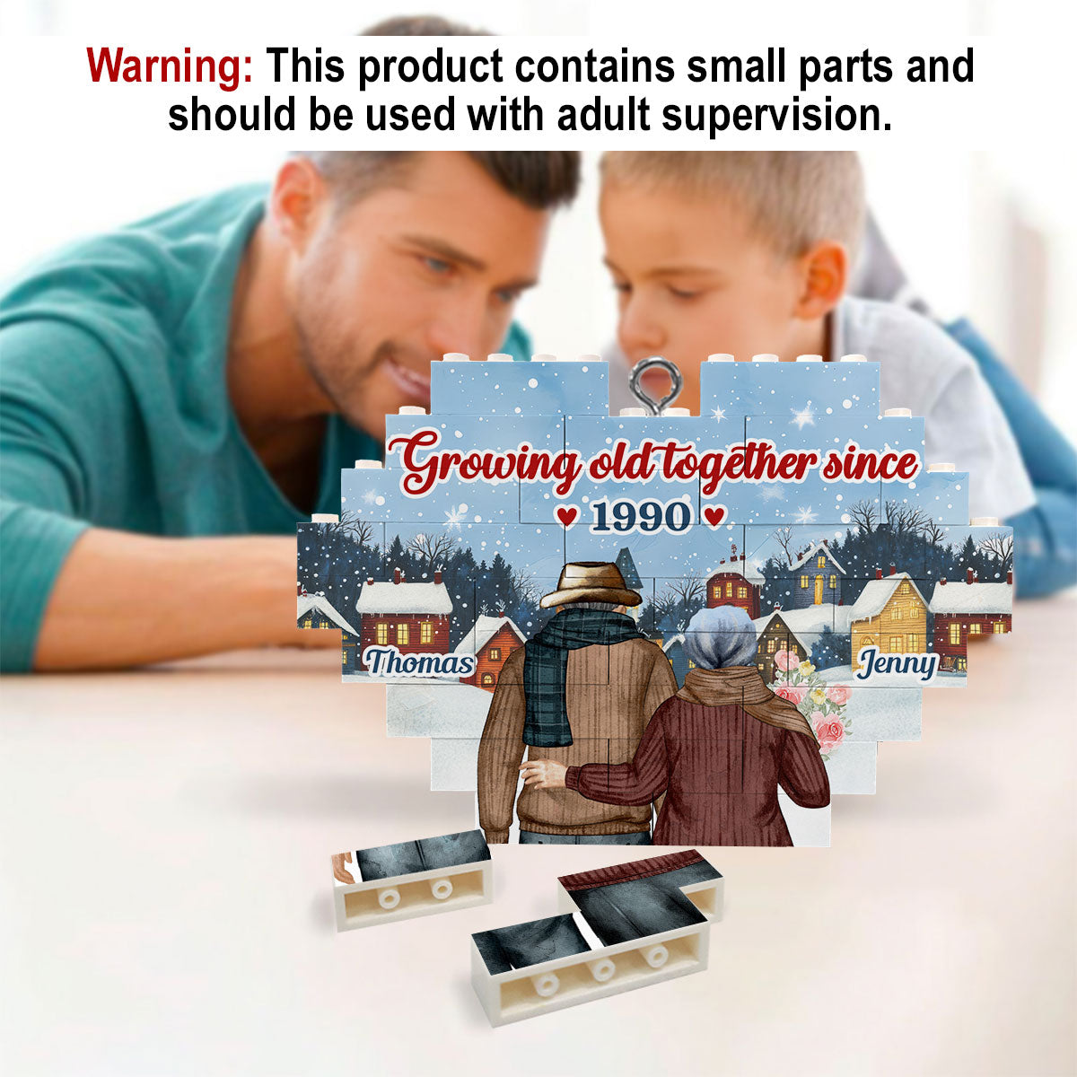 Growing Old Together - Personalized Custom Heart Puzzle Ornament