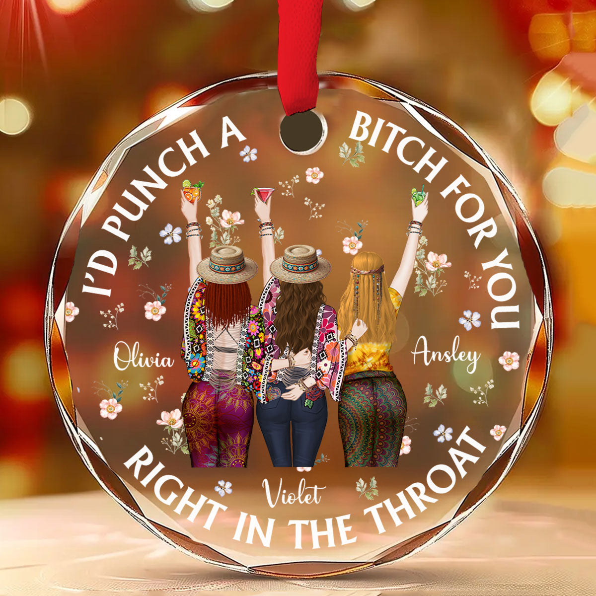 Punch Bitch Hippie Version - Personalized Custom Glass Ornament