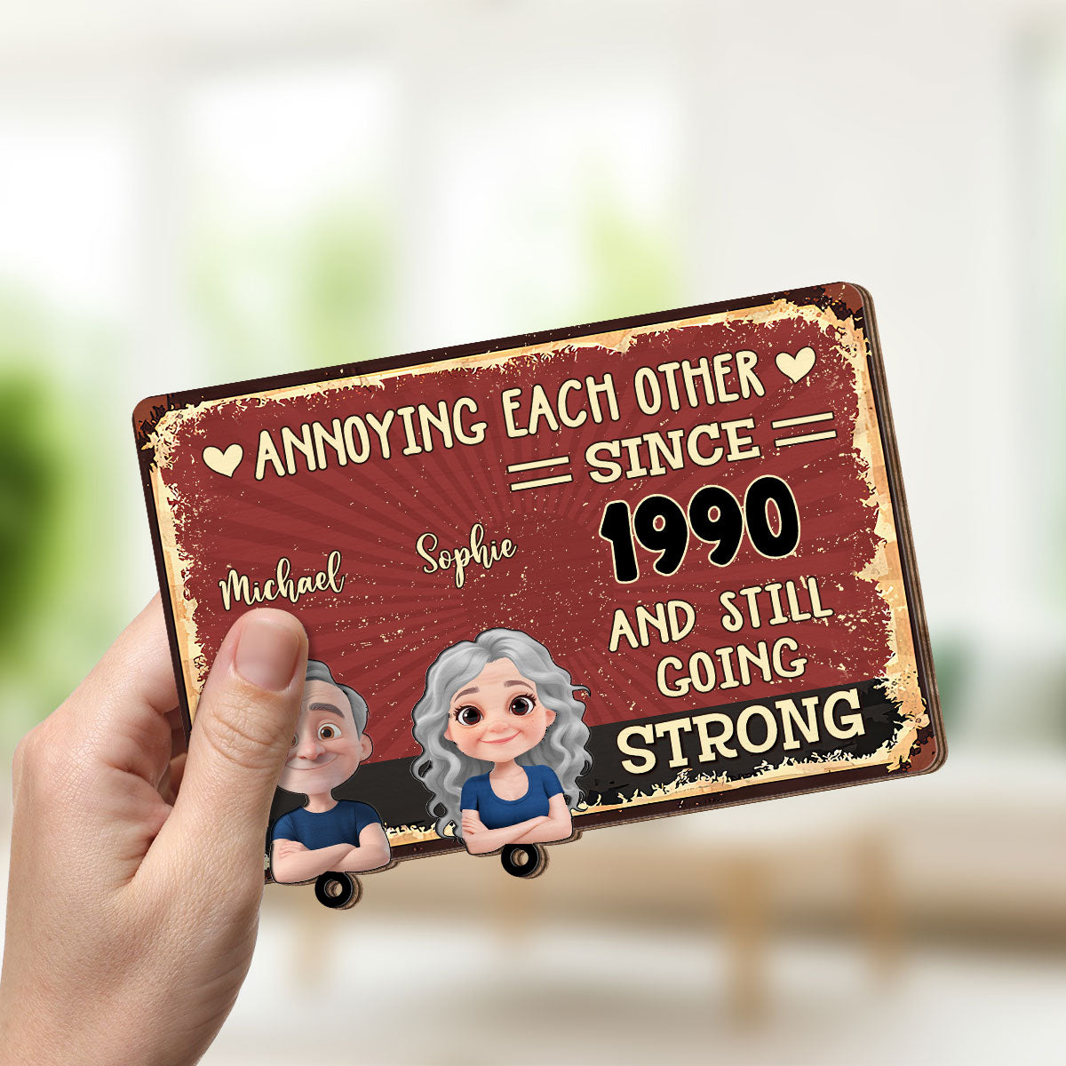 Annoying Each Other - Personalized Custom Wooden Key Holder With Keychain