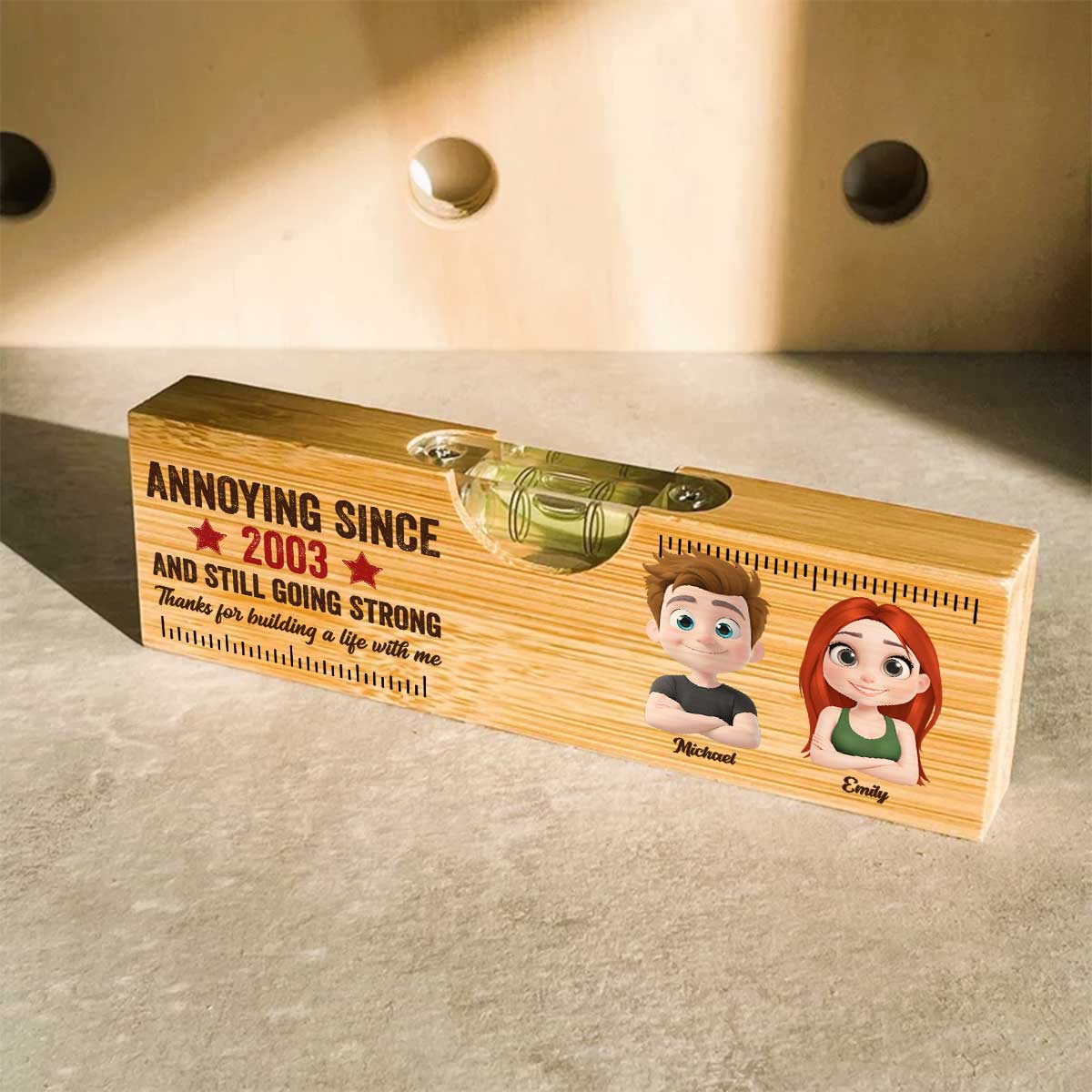 Thanks For Building A Life With Me - Personalized Custom Wooden Spirit Level Bottle Opener