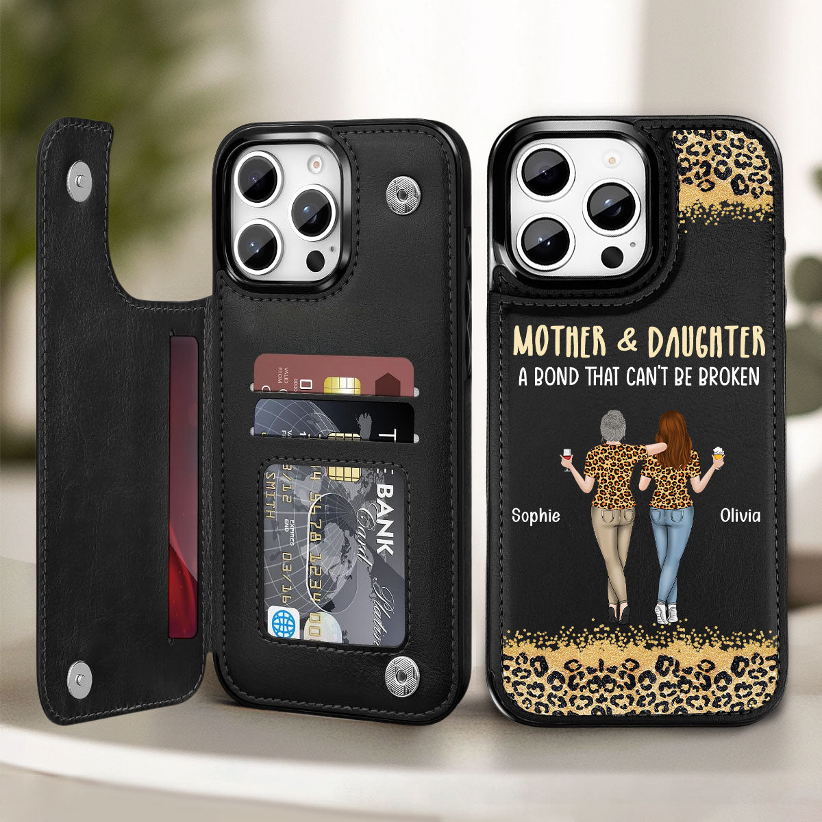 Mom And Daughter - Personalized Custom Leather Phone Case