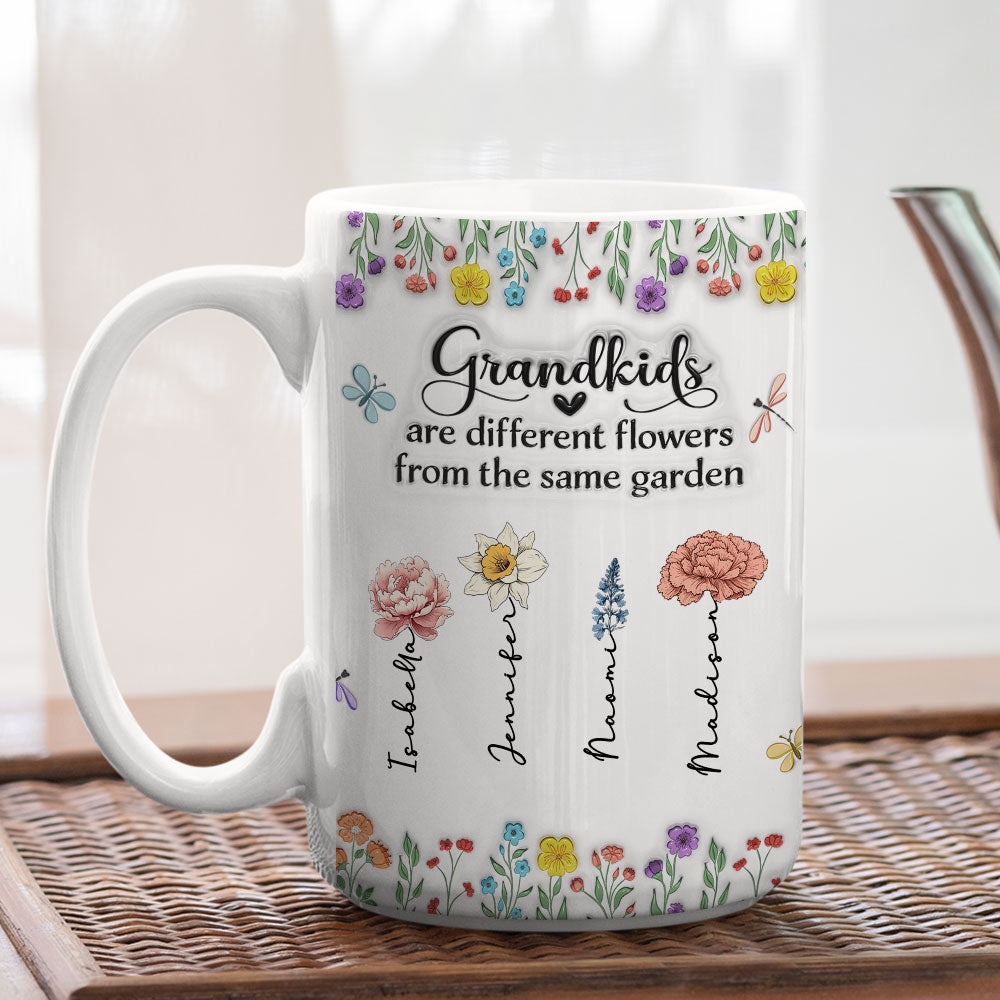Grandkids Are Different Flowers - Personalized Custom 3D Inflated Effect Coffee Mug