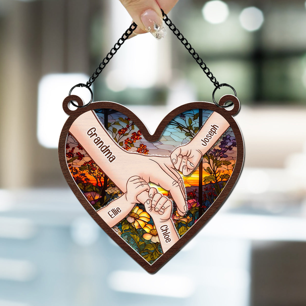 Hold Hands And Hearts - Personalized Custom Suncatcher