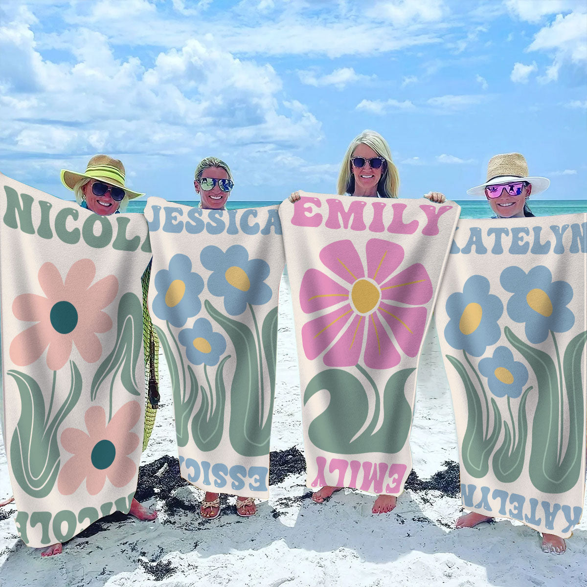 Custom Birth Month Flower Friends Sisters Summer Gift - Personalized Custom Beach Towel