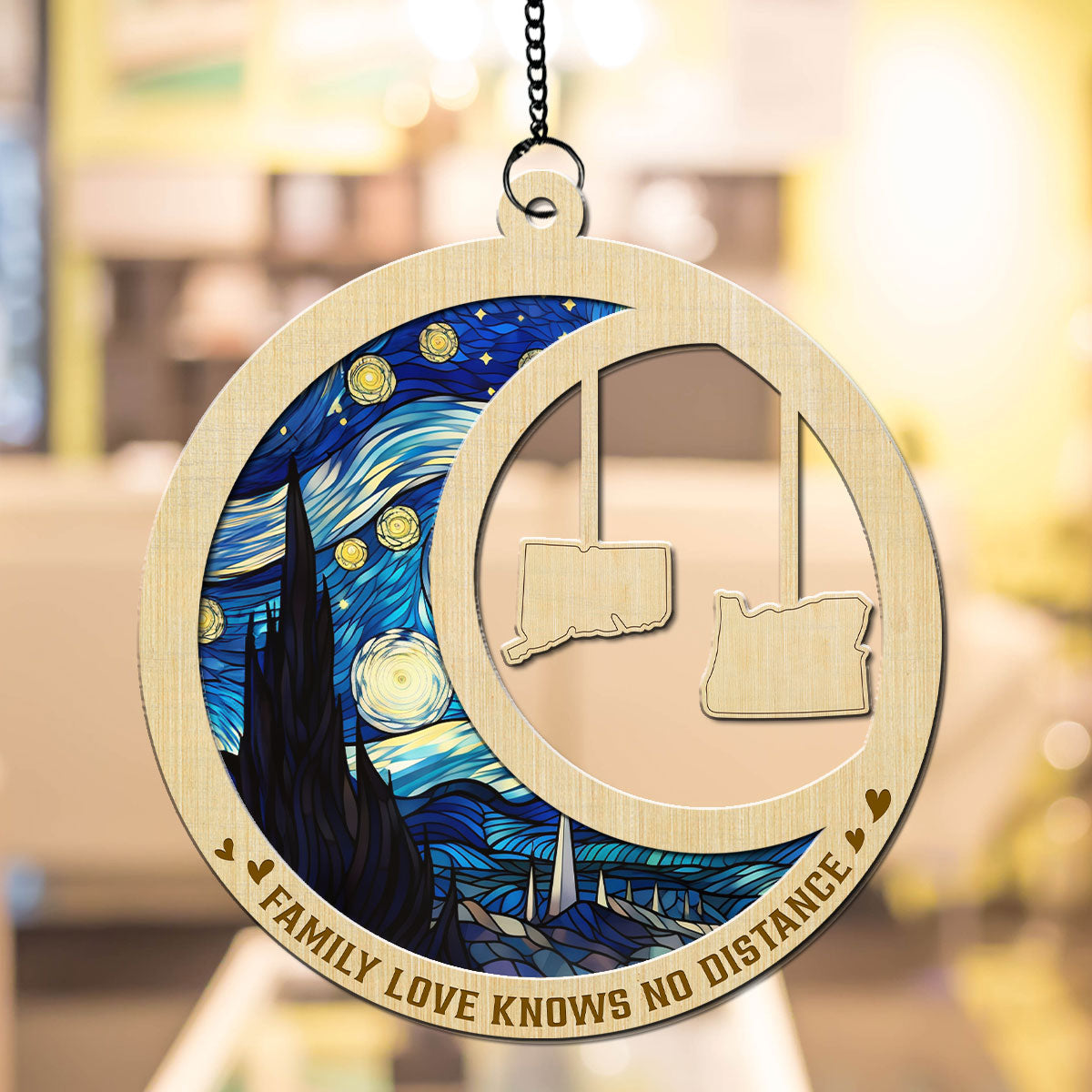 Family Love Knows No Distance - Personalized Custom Suncatcher