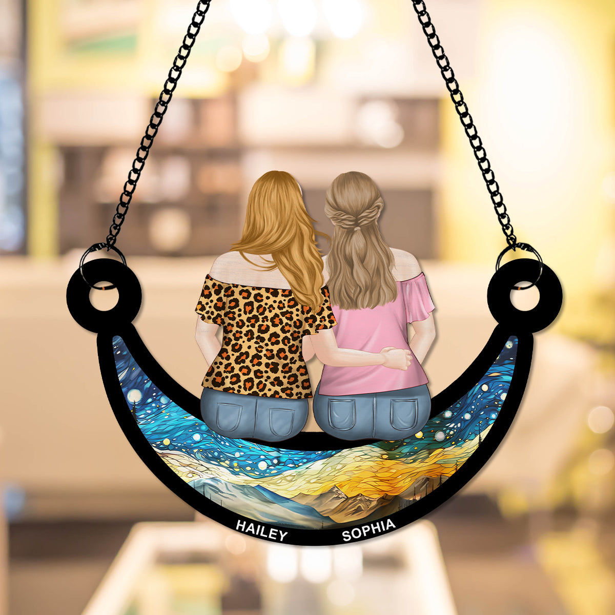 Bestie On The Moon - Personalized Custom Suncatcher