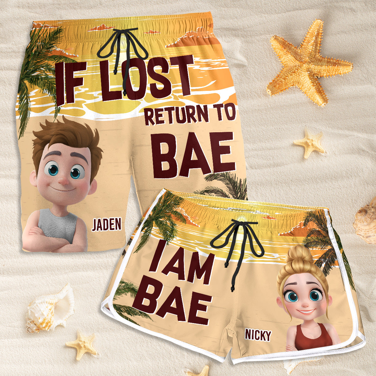 Lost In The Sunshine - Personalized Custom Couple Beach Shorts