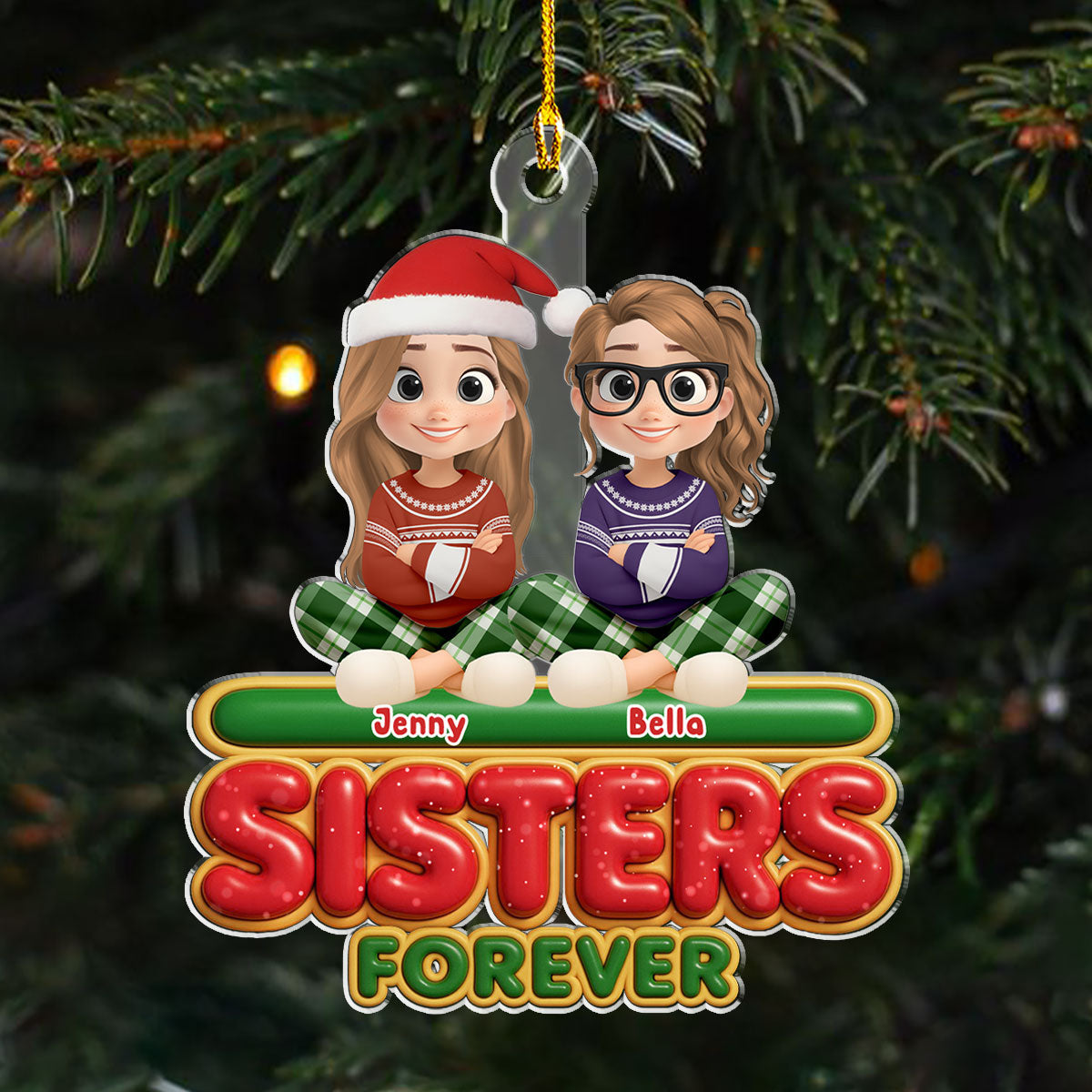 Forever Besties Sisters - Personalized Custom Acrylic Ornament