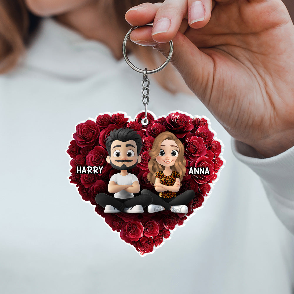 Rose Heart Couple - Personalized Custom Acrylic Keychain