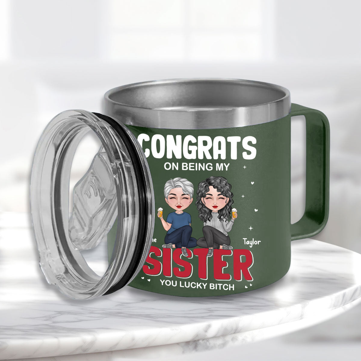 Congrats On Being My Bestie - Personalized Custom 14oz Stainless Steel Tumbler With Handle