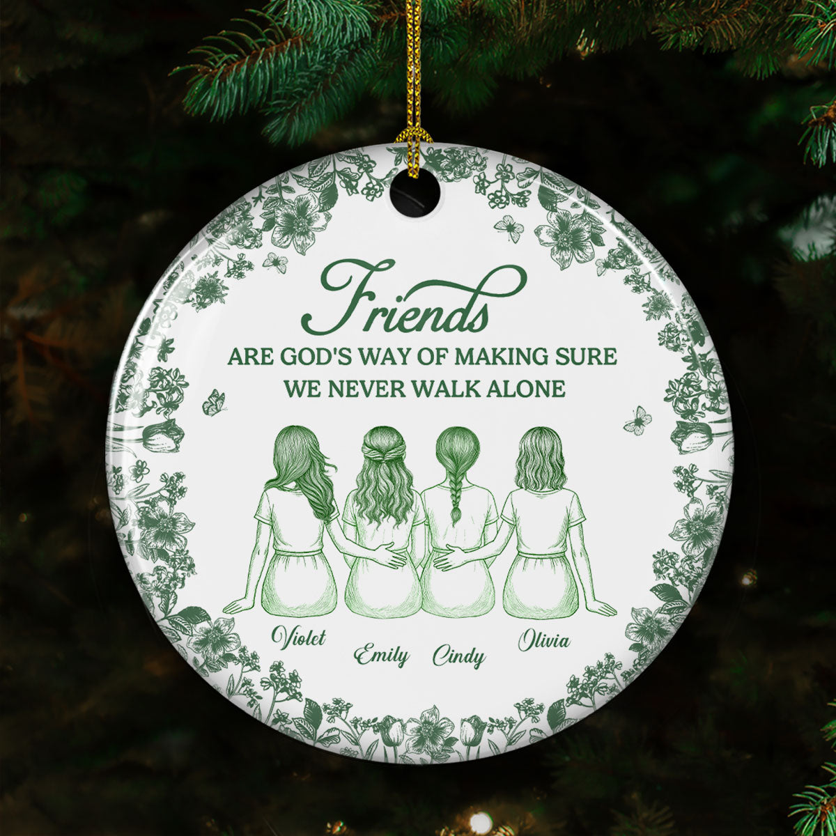 Never Walk Alone Blue Toile - Personalized Custom Ceramic Ornament