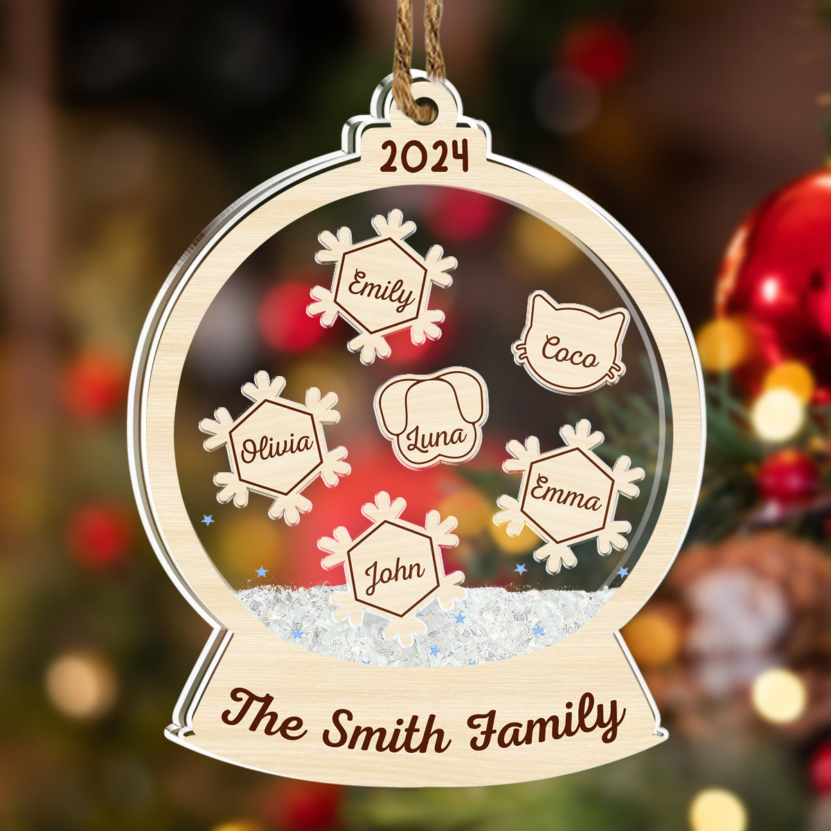 Family & Pet Christmas - Personalized Custom Acrylic Shaker Ornament