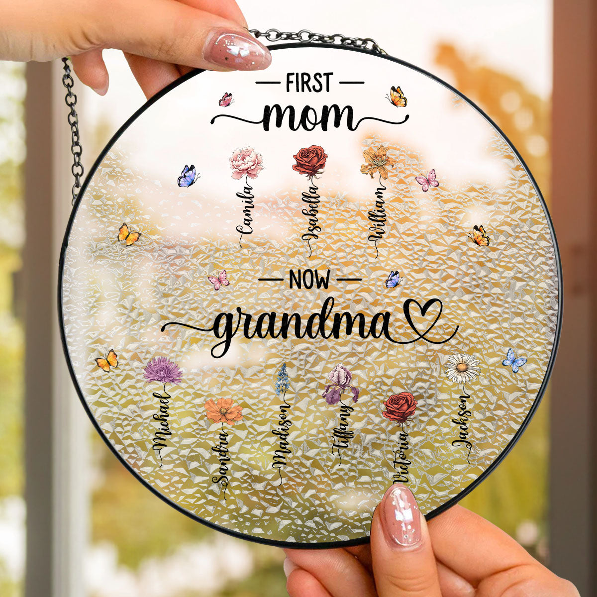 First Mom Now Grandma - Personalized Custom Window Hanging Suncatcher