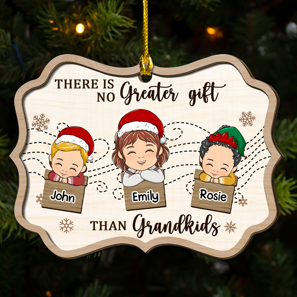 Grandma And Kids Christmas Together - Personalized Custom Freeshape 2-Layered Wood Ornament