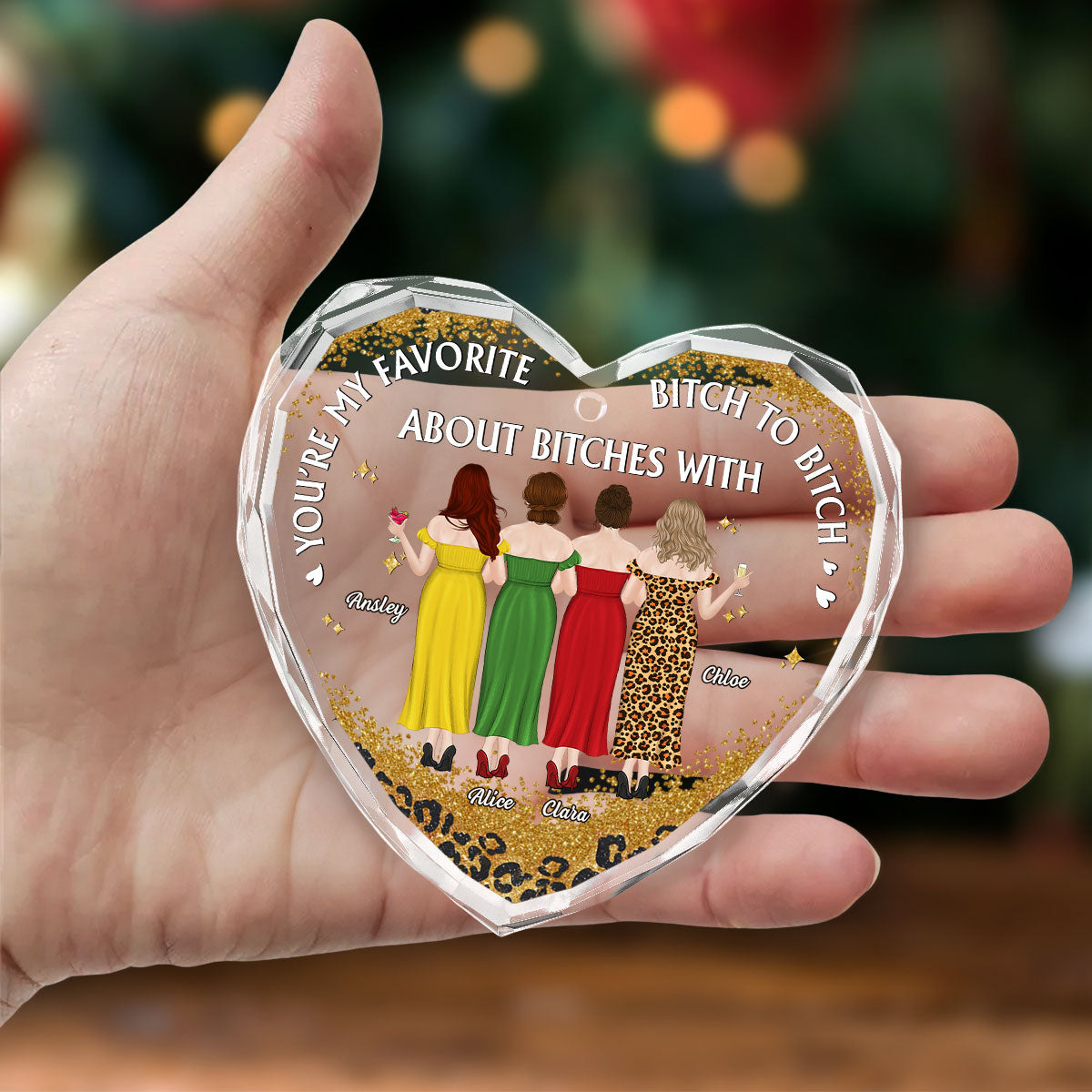 About Bitches With - Personalized Custom Glass Ornament