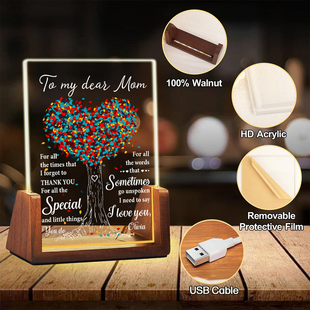 To My Dear Mom - Personalized Custom Plaque With Walnut Base