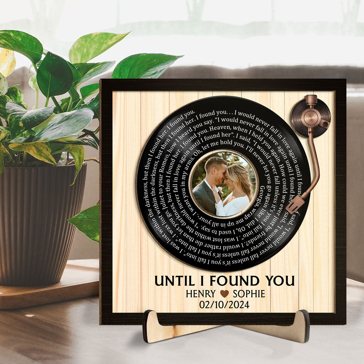 Custom Spiral Song Lyrics And Couple Photo - Personalized Custom Wooden Plaque