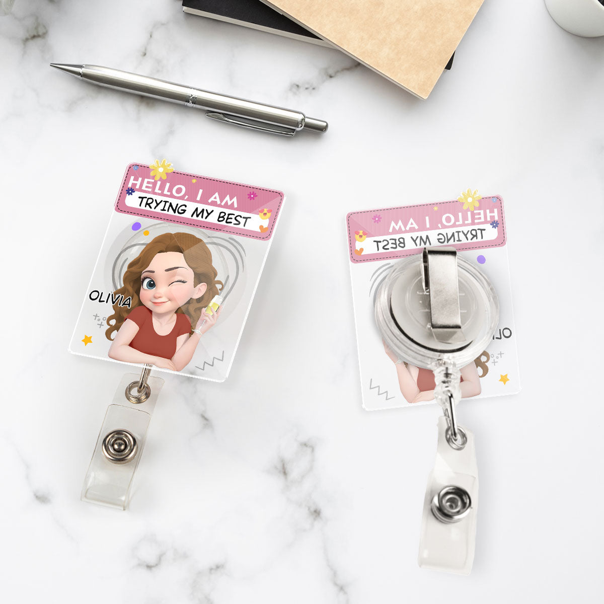 I Am Trying My Best - Personalized Custom Acrylic Badge Reel
