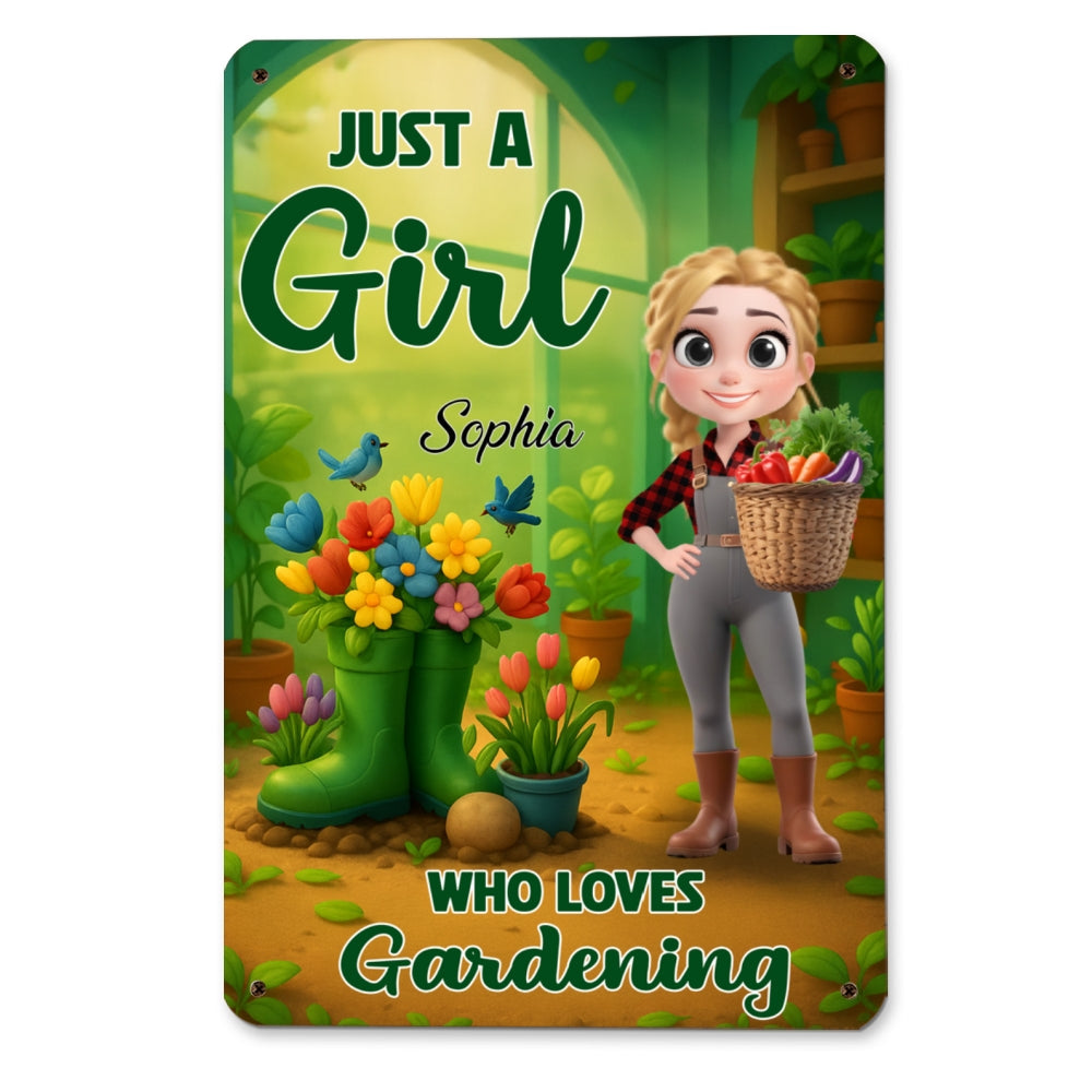 Just A Girl Who Loves Gardening - Personalized Custom Metal Sign