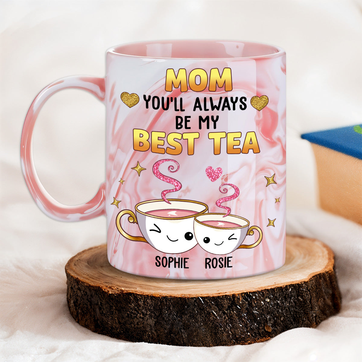 Mom Always Be My Best Tea Glitter - Personalized Custom Pink Marble Mug