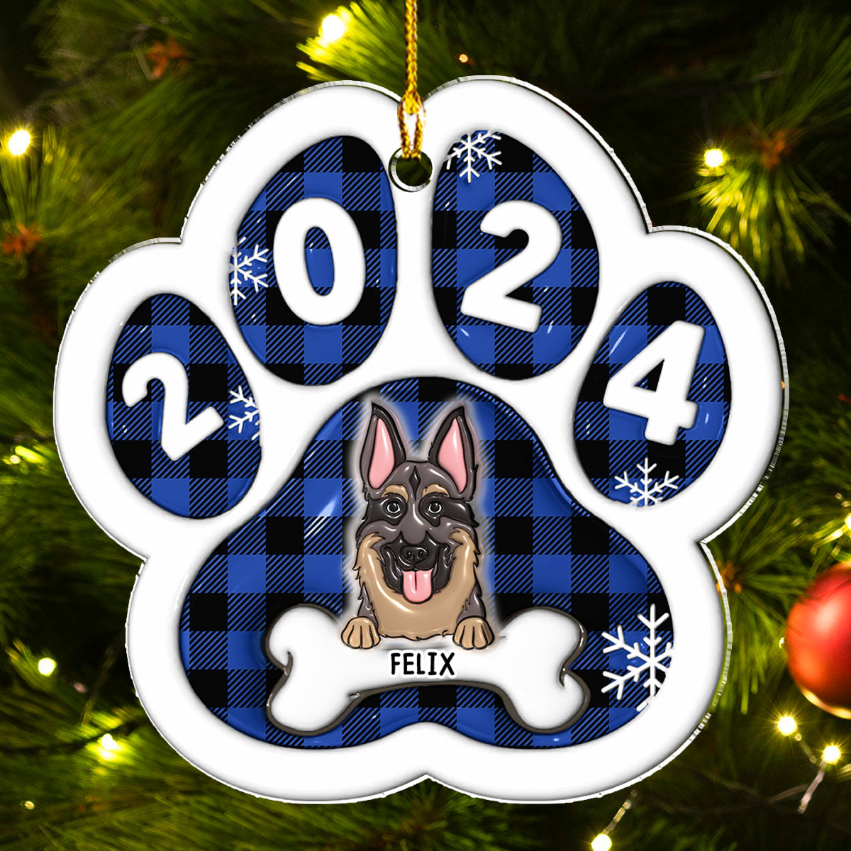 Happy Paw 2024 - Personalized Custom 3D Inflated Effect Acrylic Ornament