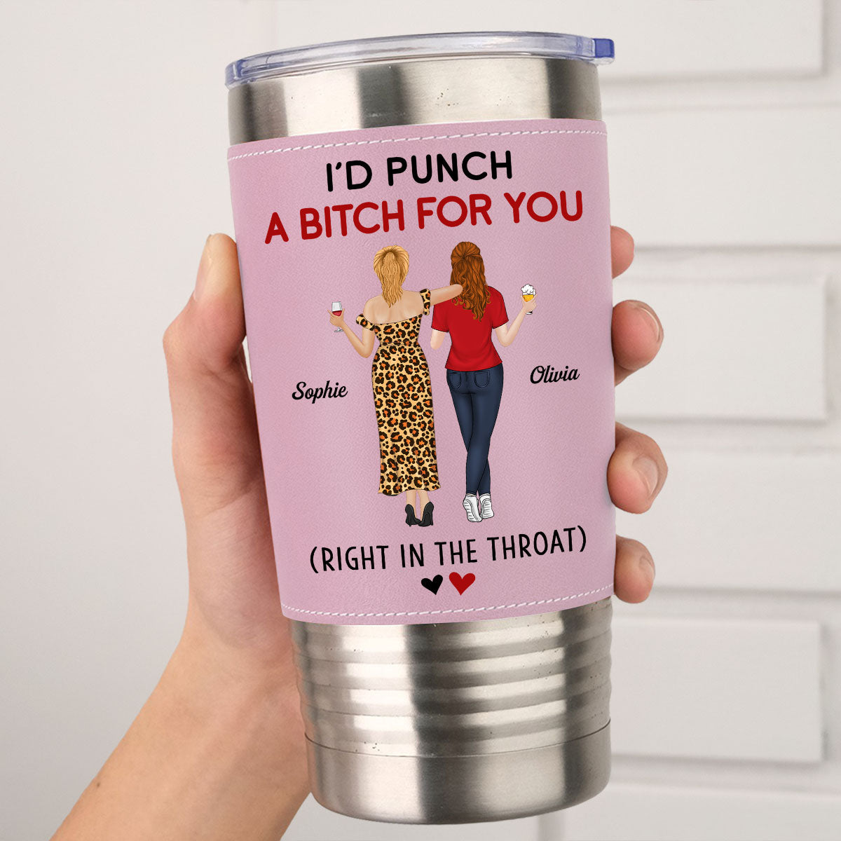 Punch For You - Personalized Custom Pink Leather Tumbler