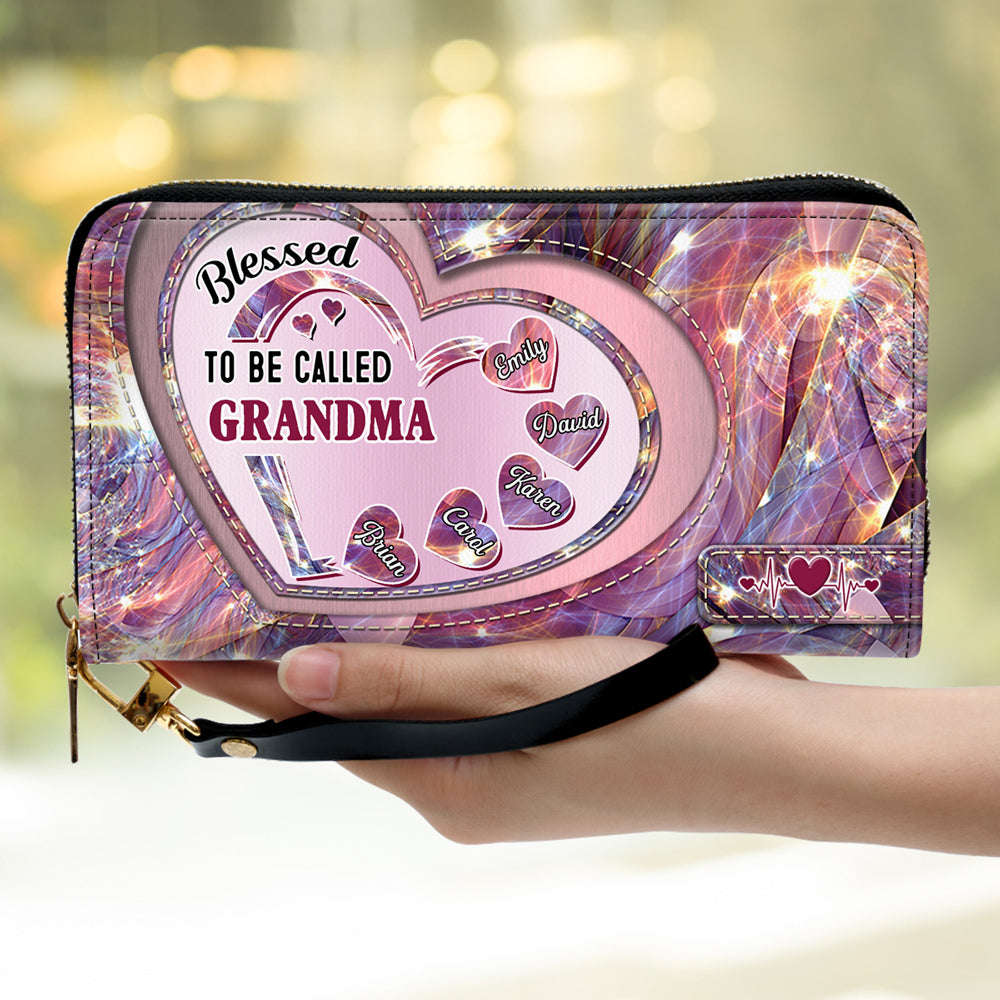 Mom With Sweet Heart Kids - Personalized Custom Leather Wallet