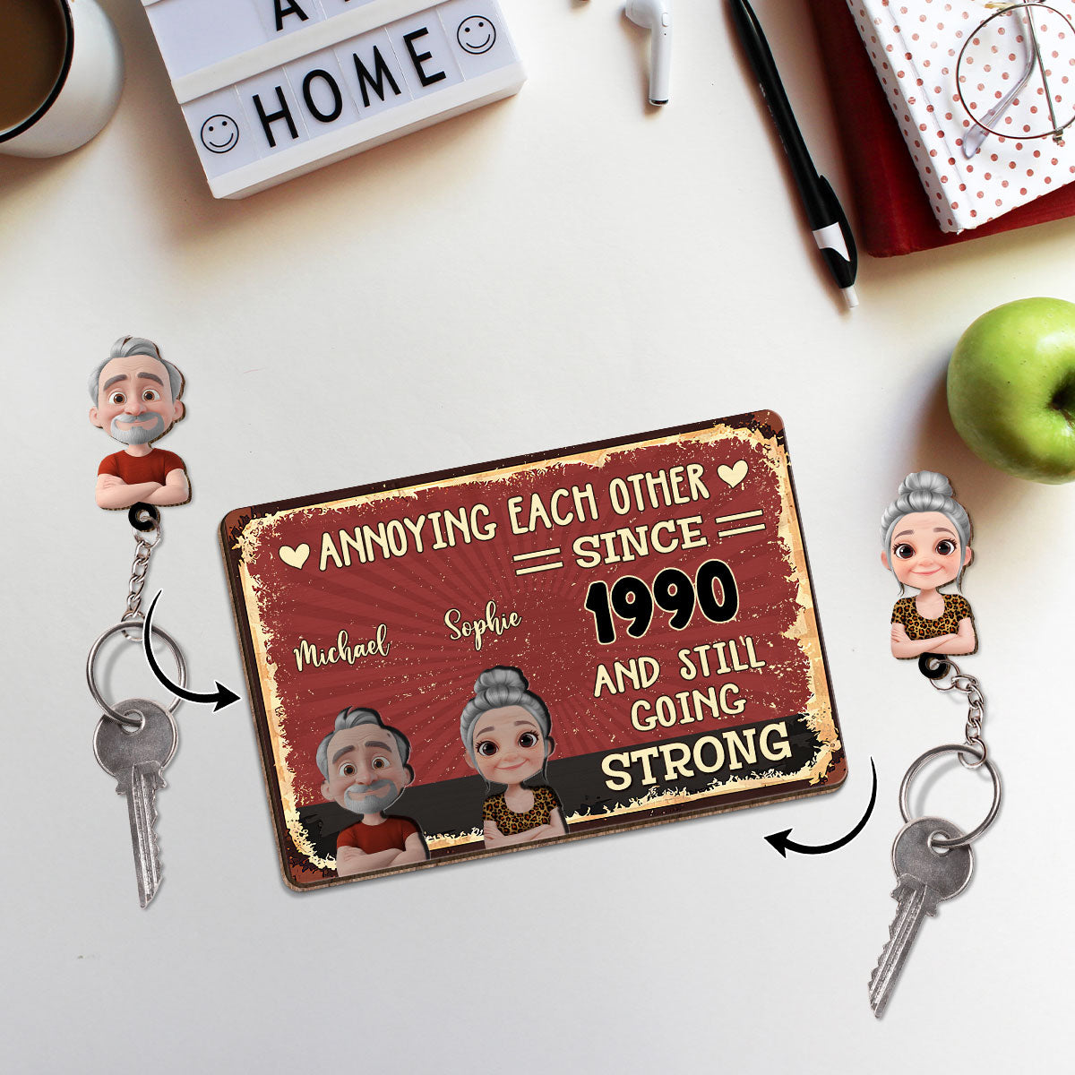 Annoying Each Other - Personalized Custom Wooden Key Holder With Keychain