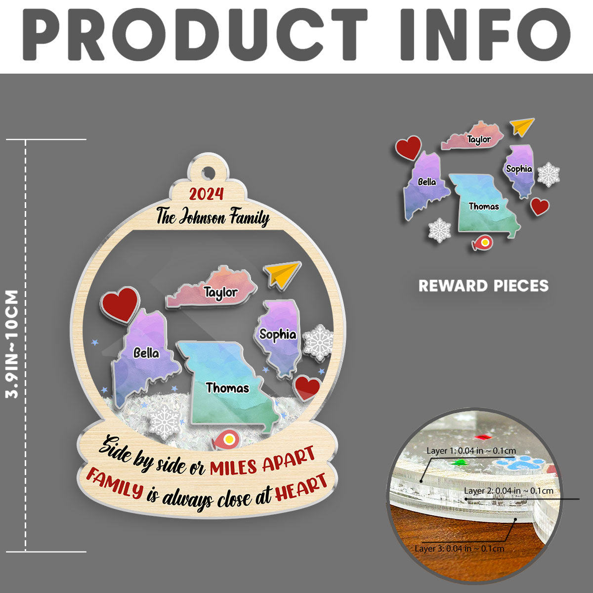 Family Is Always Close At Heart - Personalized Custom Acrylic Shaker Ornament