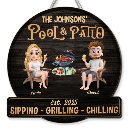 At Pool And Patio - Personalized Custom Wood Sign