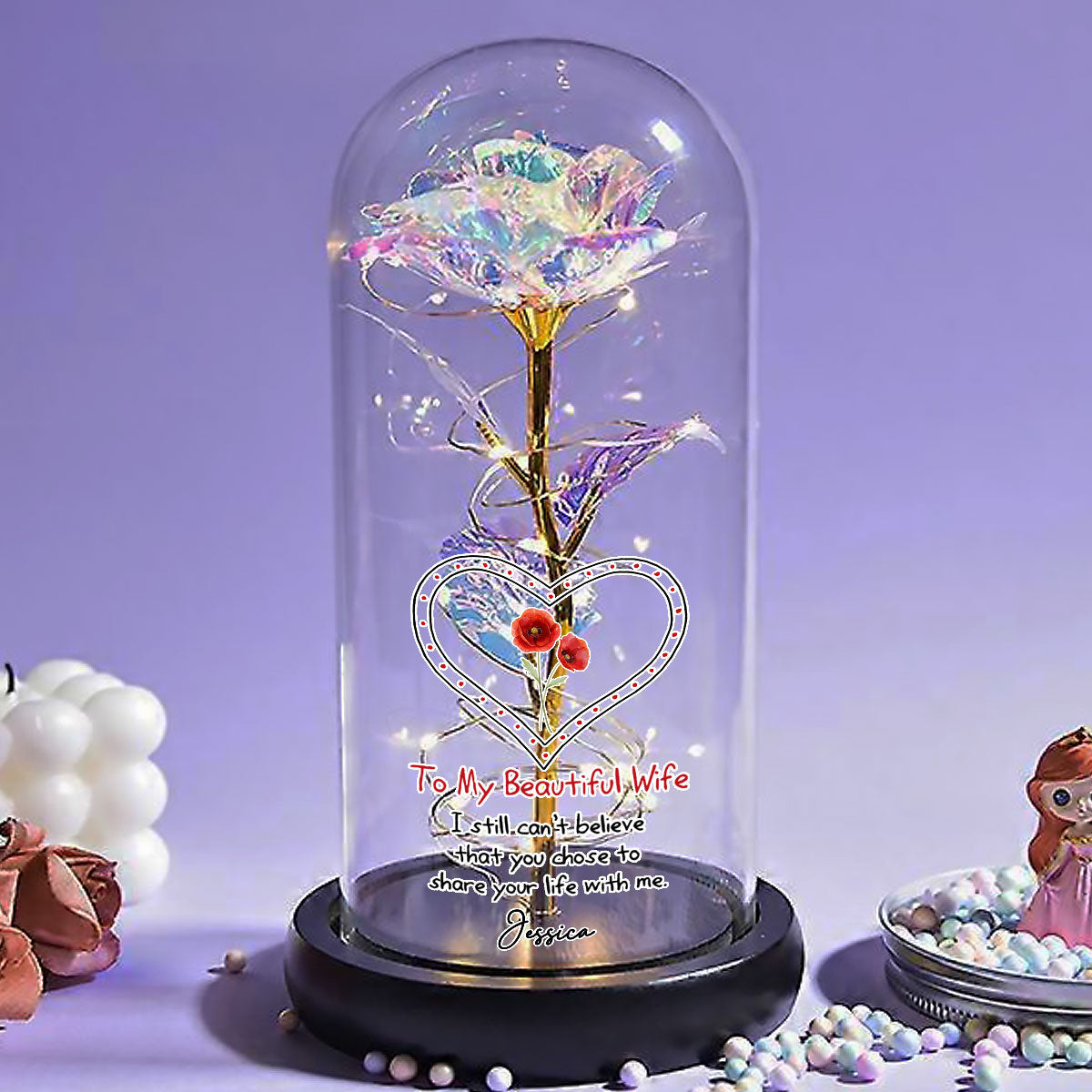 To My Beautiful Wife - Personalized Custom Sparkly Rose