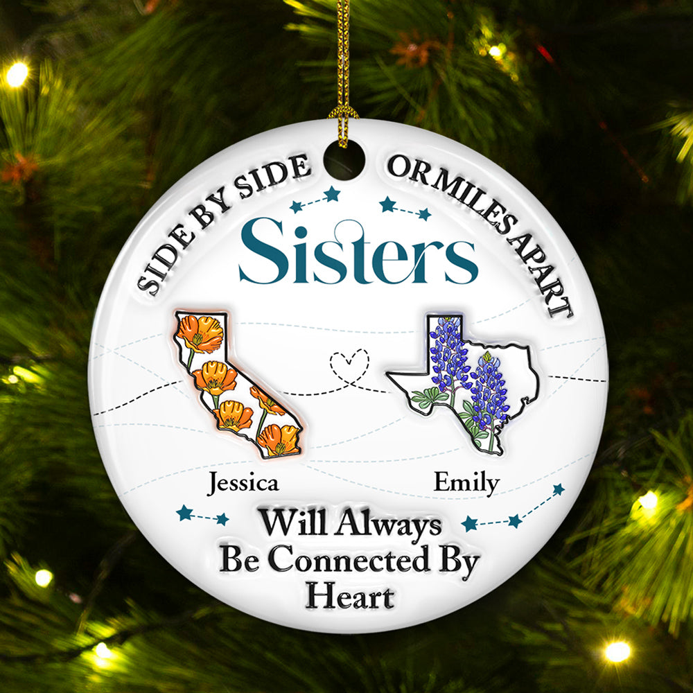 Connected By Heart - Personalized Custom 3D Inflated Effect Ceramic Ornament