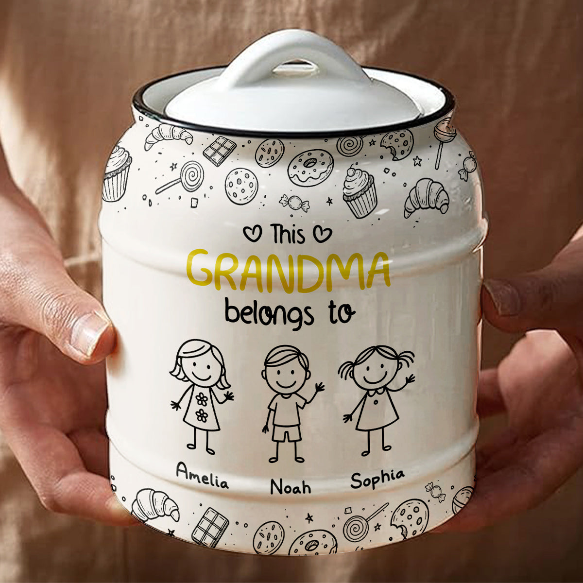 Grandpa Belongs To - Personalized Custom Ceramic Jar