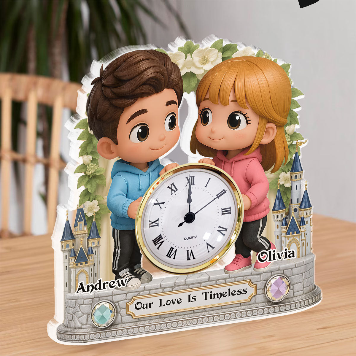 Cute Cartoon Couple - Personalized Custom Acrylic Desk Clock Plaque