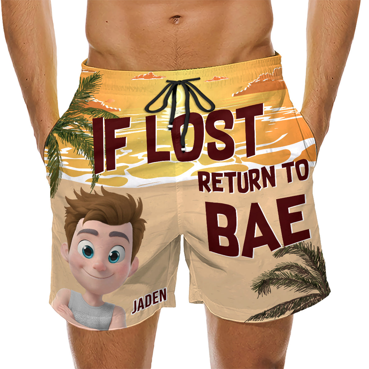 Lost In The Sunshine - Personalized Custom Couple Beach Shorts