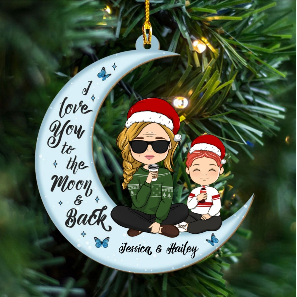 Love You To The Moon And Back - Personalized Custom Wood Ornament