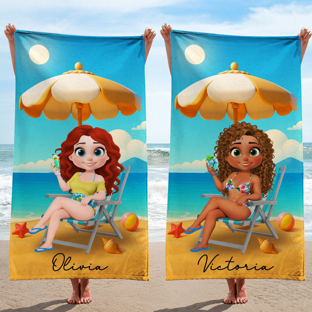 Multicolor Birth Flower Cartoon - Personalized Custom Beach Towel