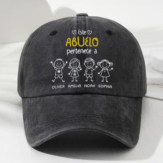 Este Abuelo Papá Pertenece A versión 2 - Gorra de Mezclilla Vintage Lavada Personalizada