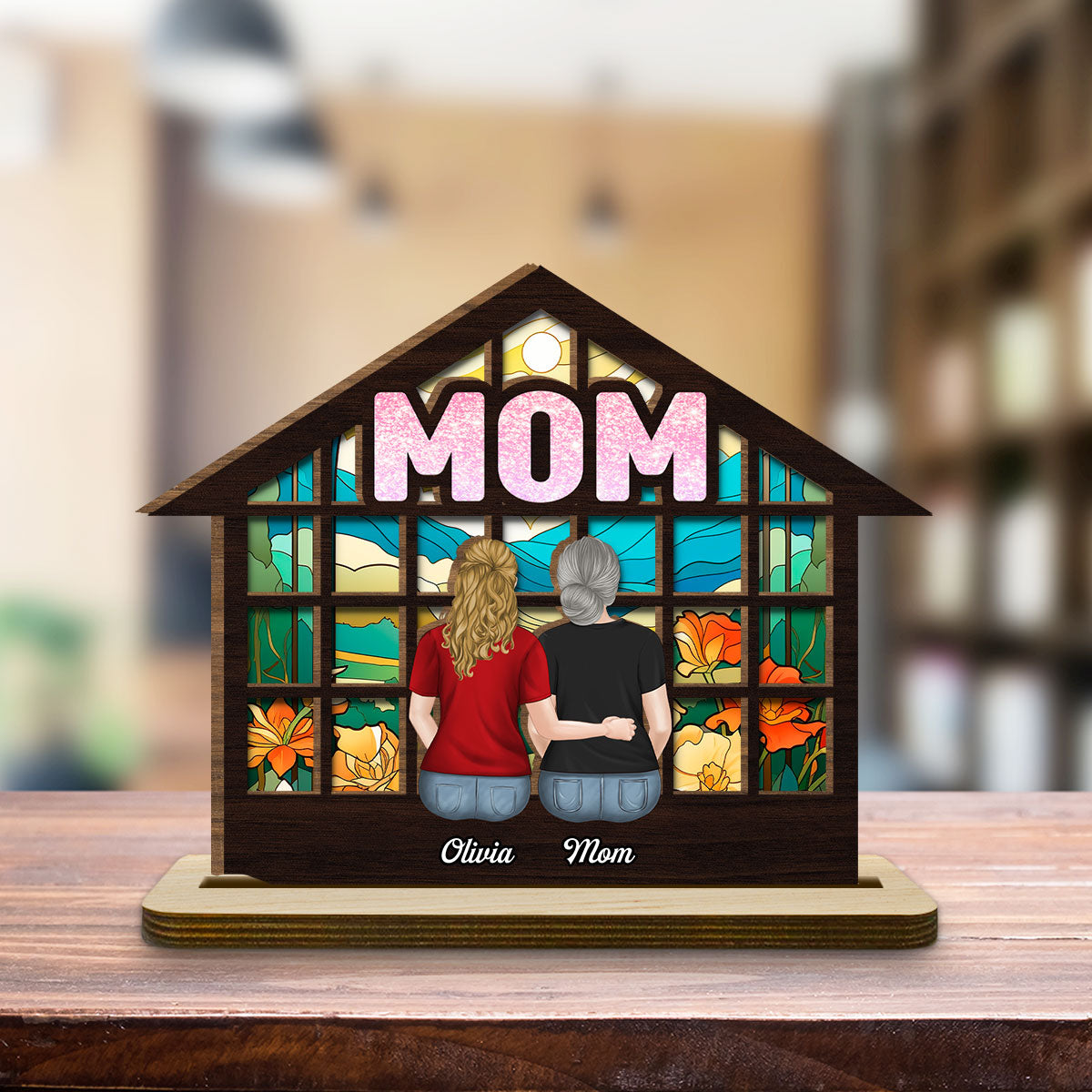 We Love You Mom - Personalized Custom 2-Layer Wood Plaque With Flat Base