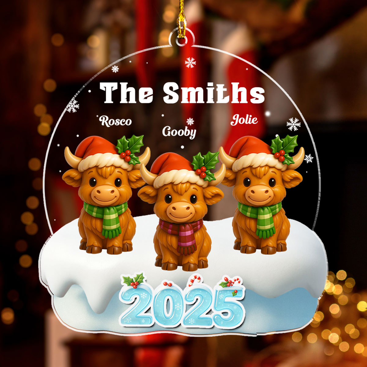 Christmas Highland Cow - Personalized Custom Acrylic Ornament