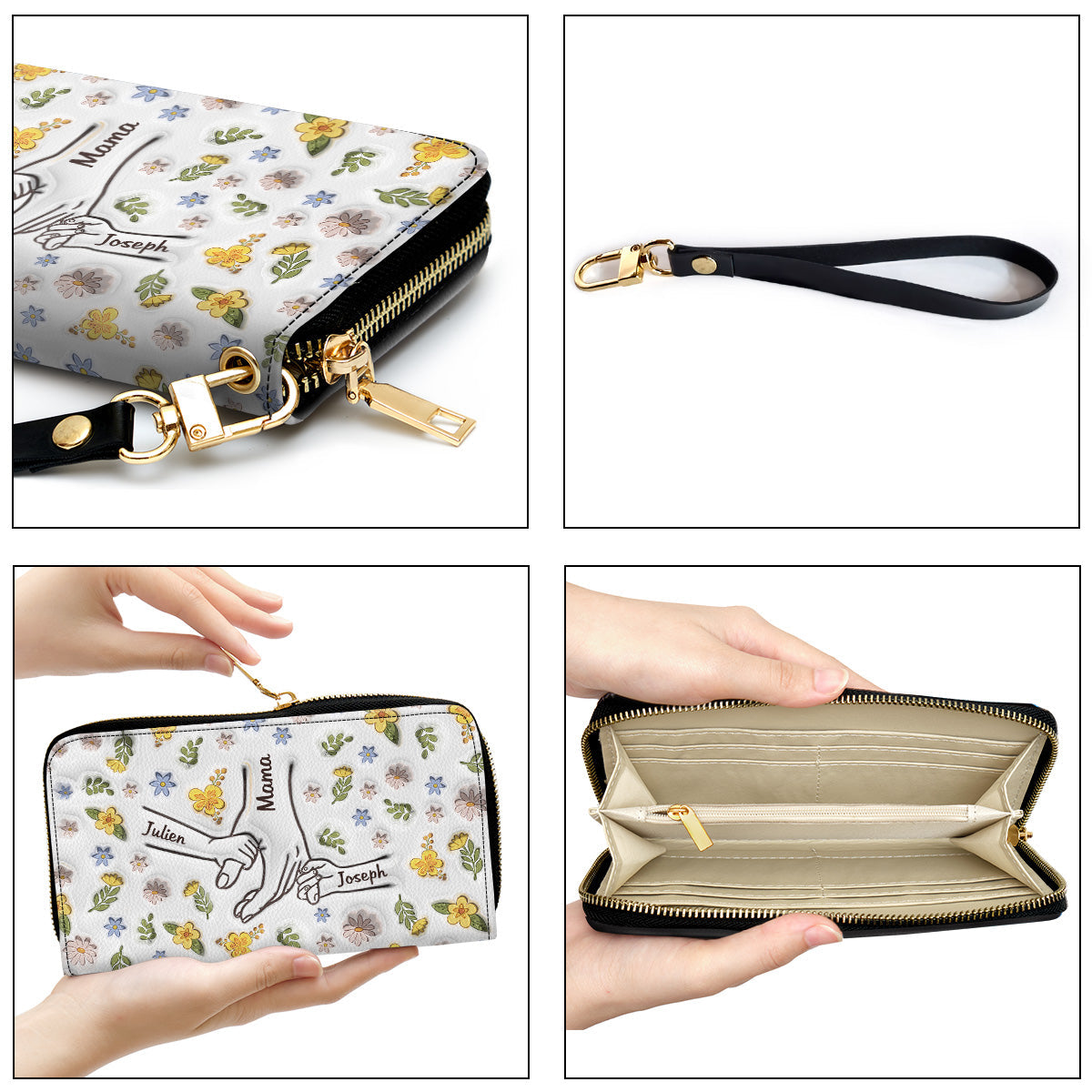 Mom Hold Kid Hand - Personalized Custom 3D Inflated Effect Leather Wallet