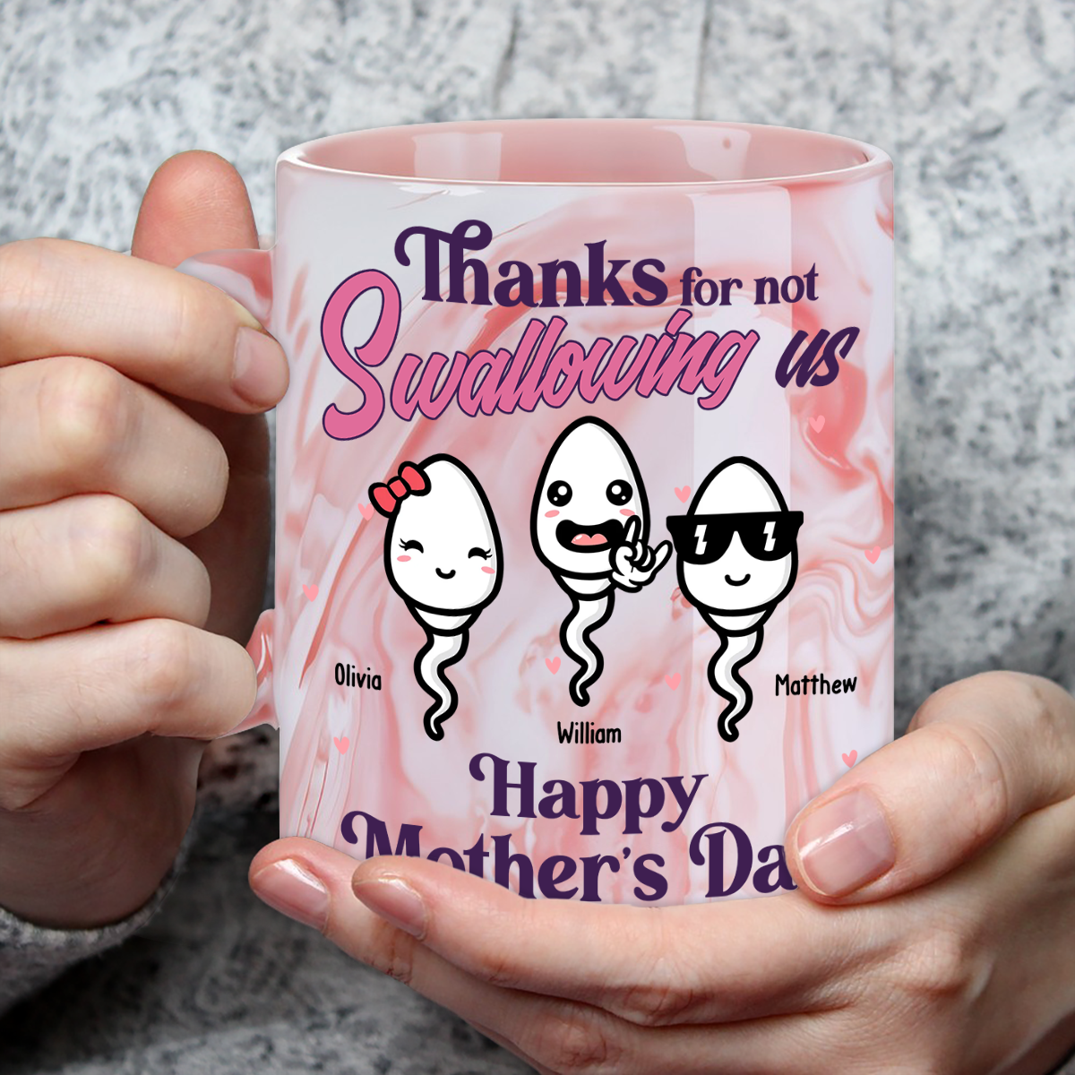 Thanks For Not Swallowing Us - Personalized Custom Pink Marble Mug