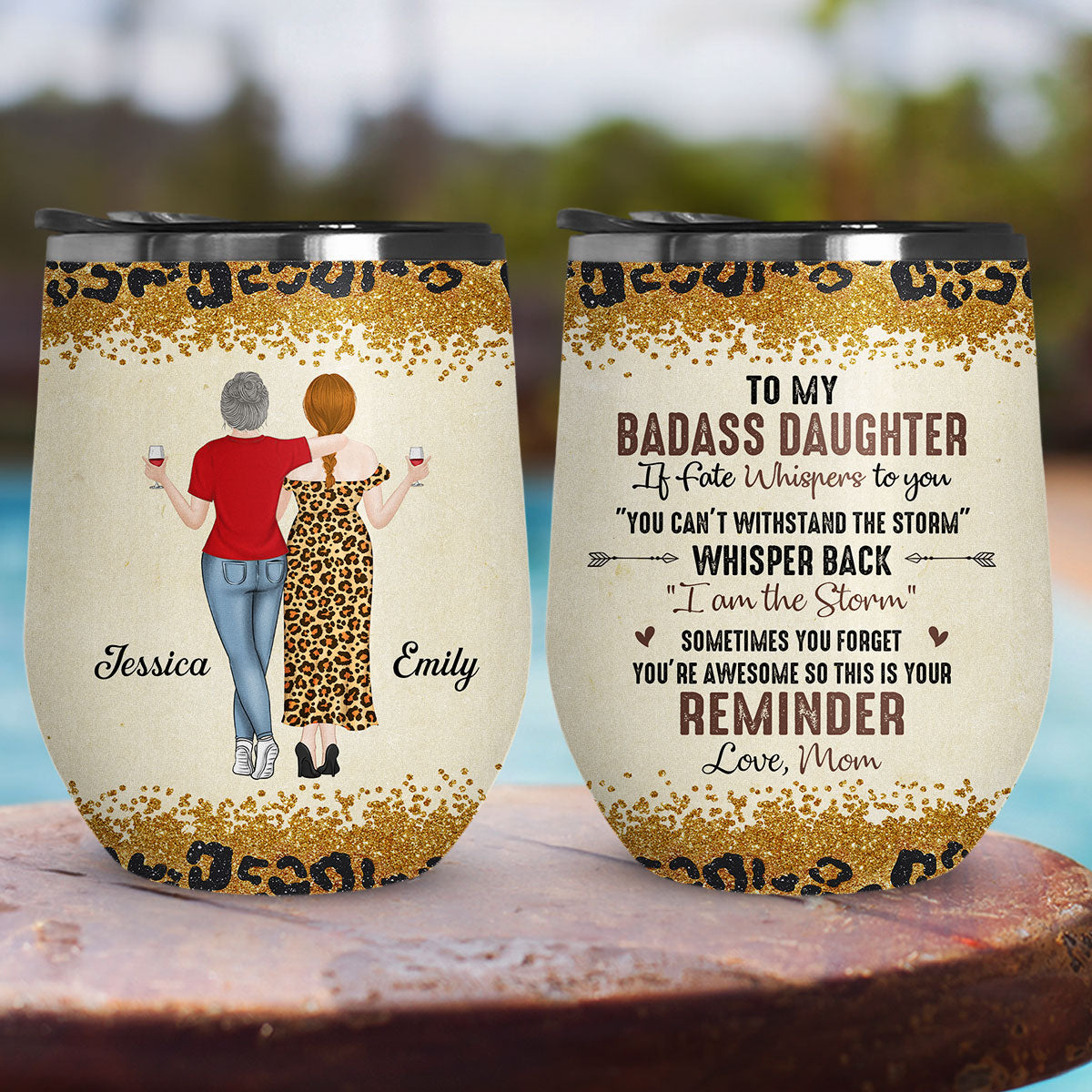 To My Badass Daughter - Personalized Custom Wine Tumbler
