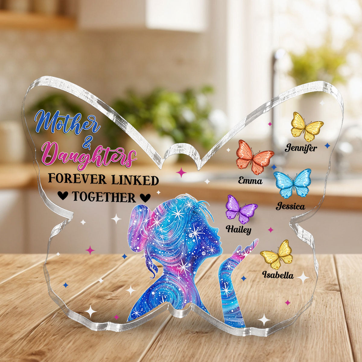 Mother And Daughters Forever Linked Together - Personalized Custom Acrylic Plaque