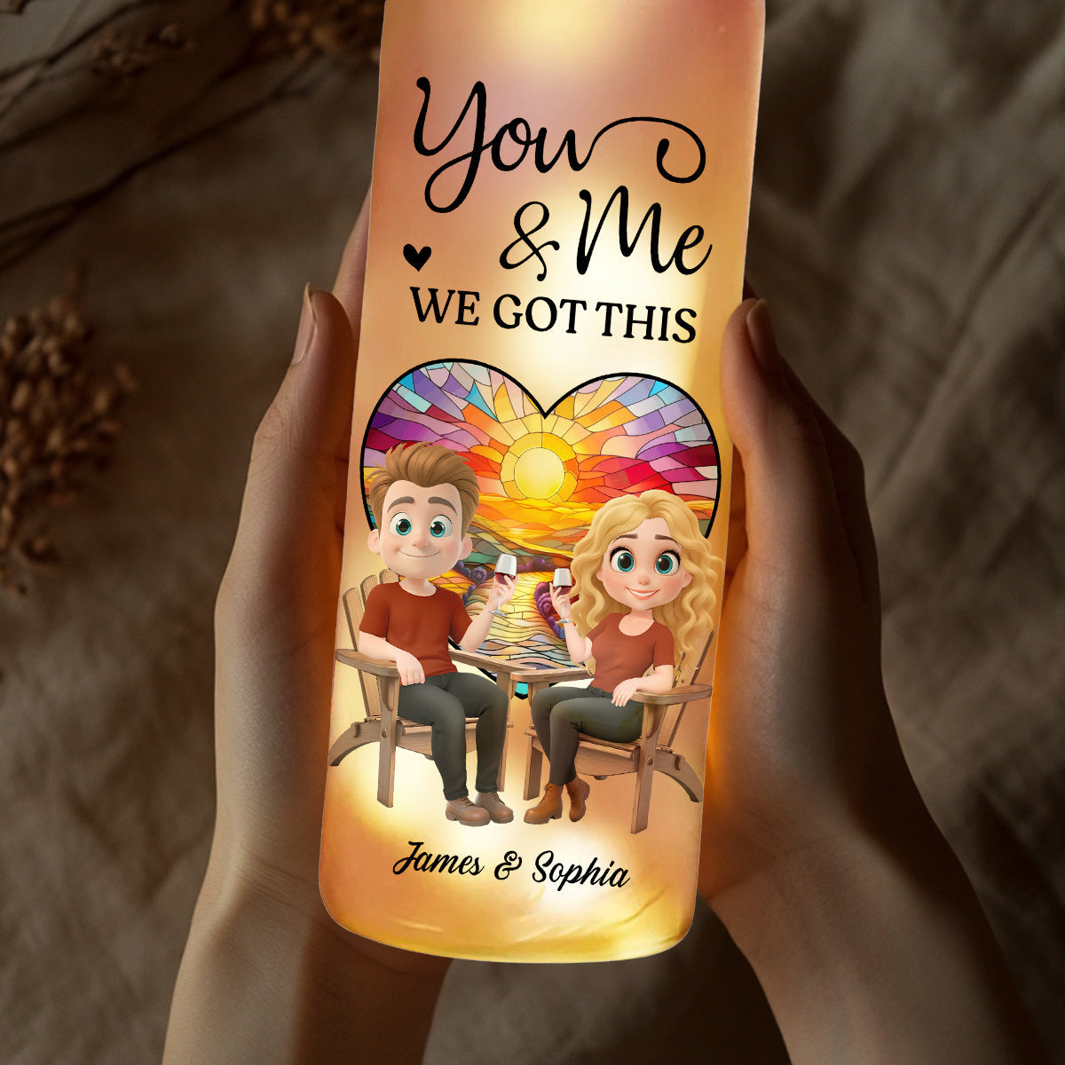 Our Hearts Beat As One - Personalized Custom Bottle Lamp