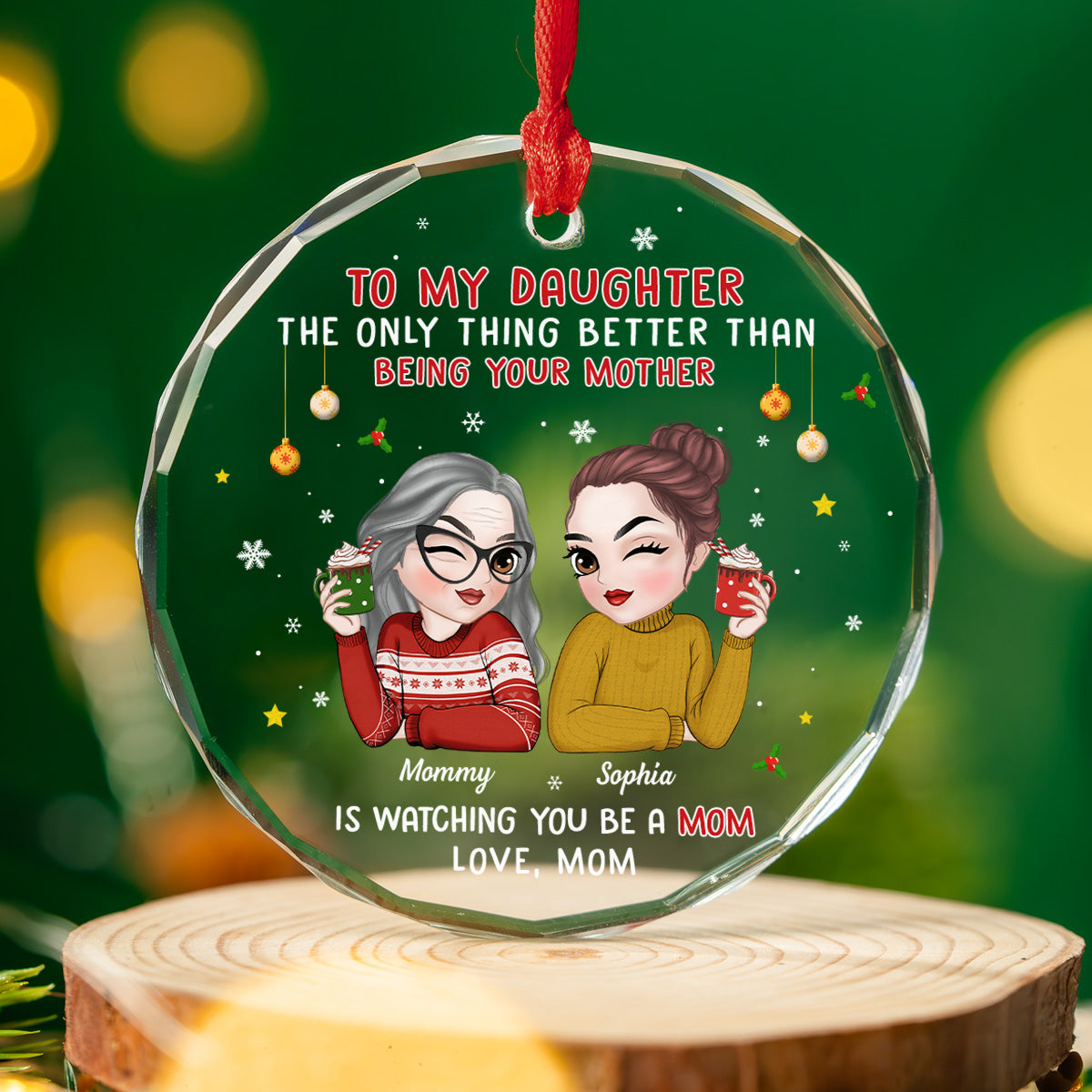 Watching You Be A Mother - Personalized Custom Glass Ornament