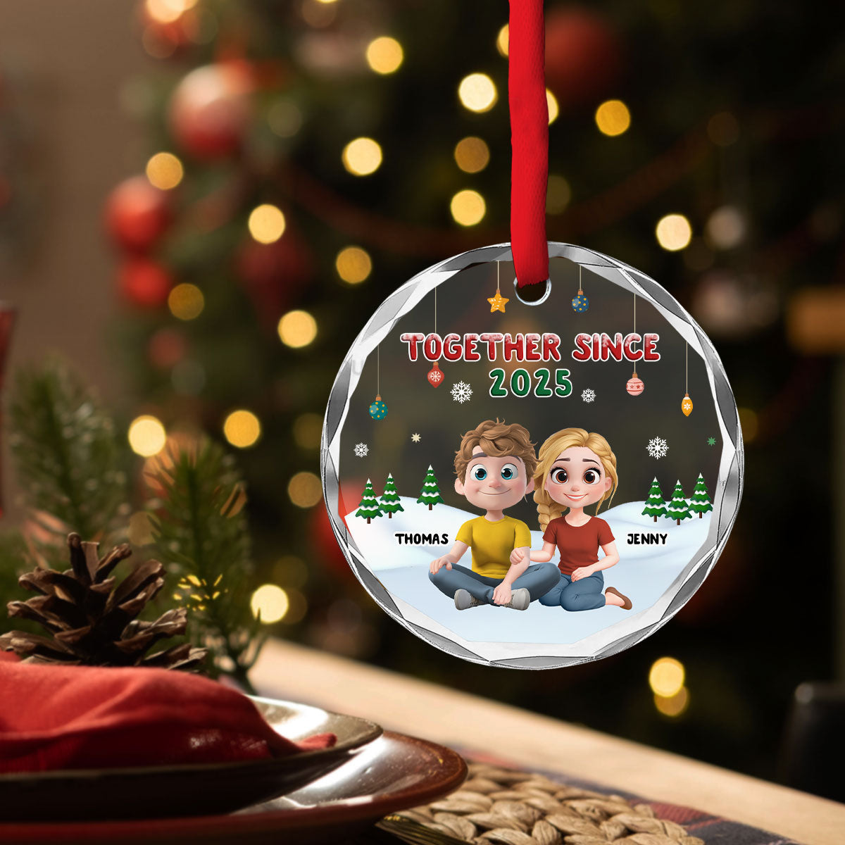 Together In Christmas - Personalized Custom Glass Ornament