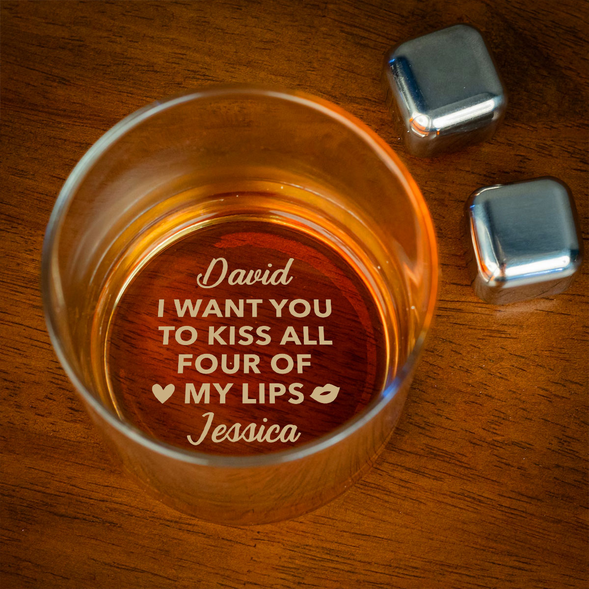 Kiss My Lips Let Play - Personalized Custom Engraved Whiskey Glass