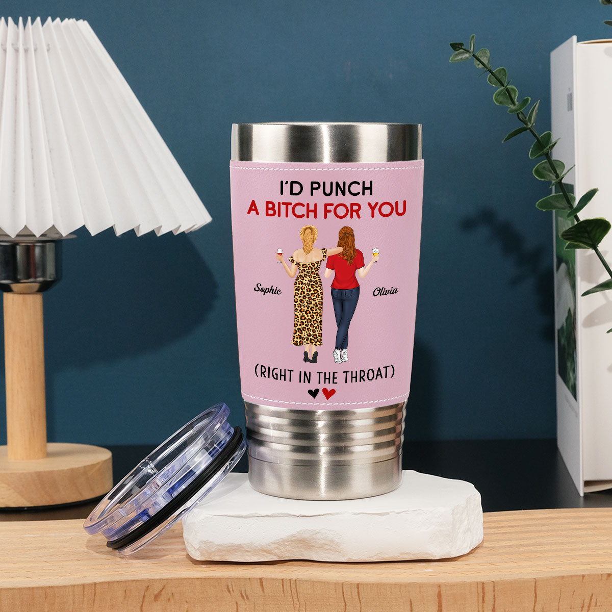 Punch For You - Personalized Custom Pink Leather Tumbler