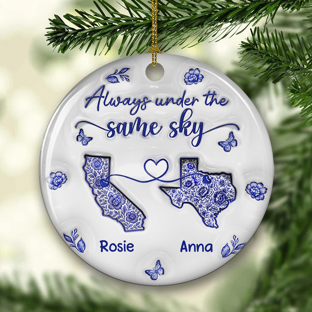 Long Distance Friendship Toile De Jouy - Personalized Custom 3D Inflated Effect Ceramic Ornament
